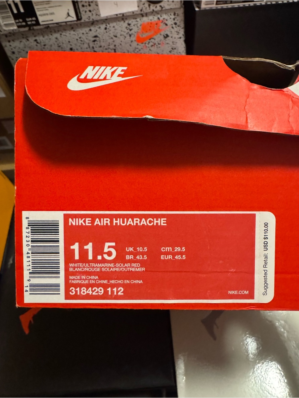 Nike Air Huarache in White/Ultramarine/Solar Red